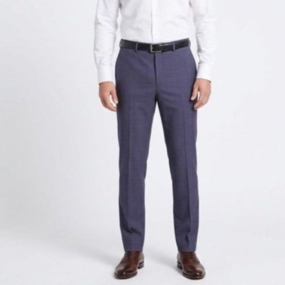 Lauren Ralph Lauren Men's Blue-Gray Windowpane Check Dress Pants Size 36 x 33
